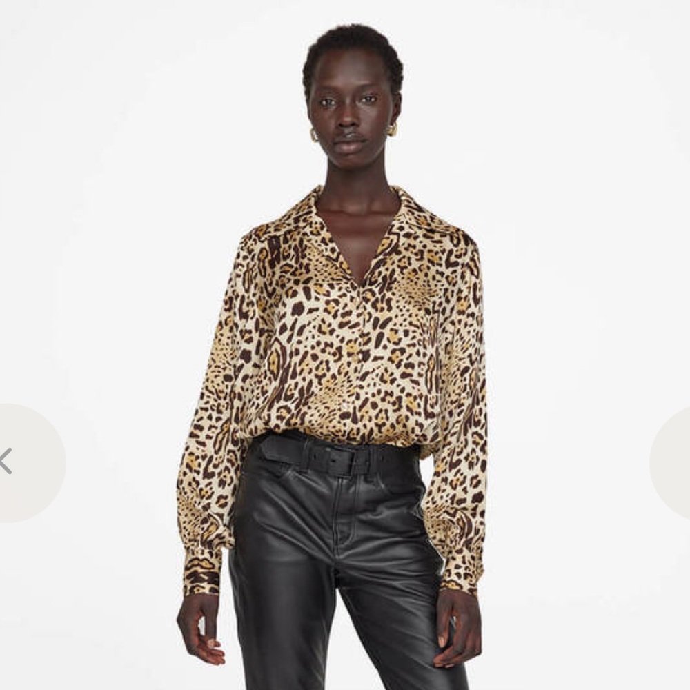 Anine Bing Mylah Cheetah Silk Button Down Blouse